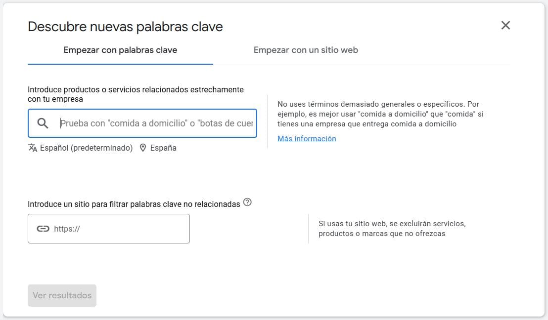 planificador de palabras clave de Google