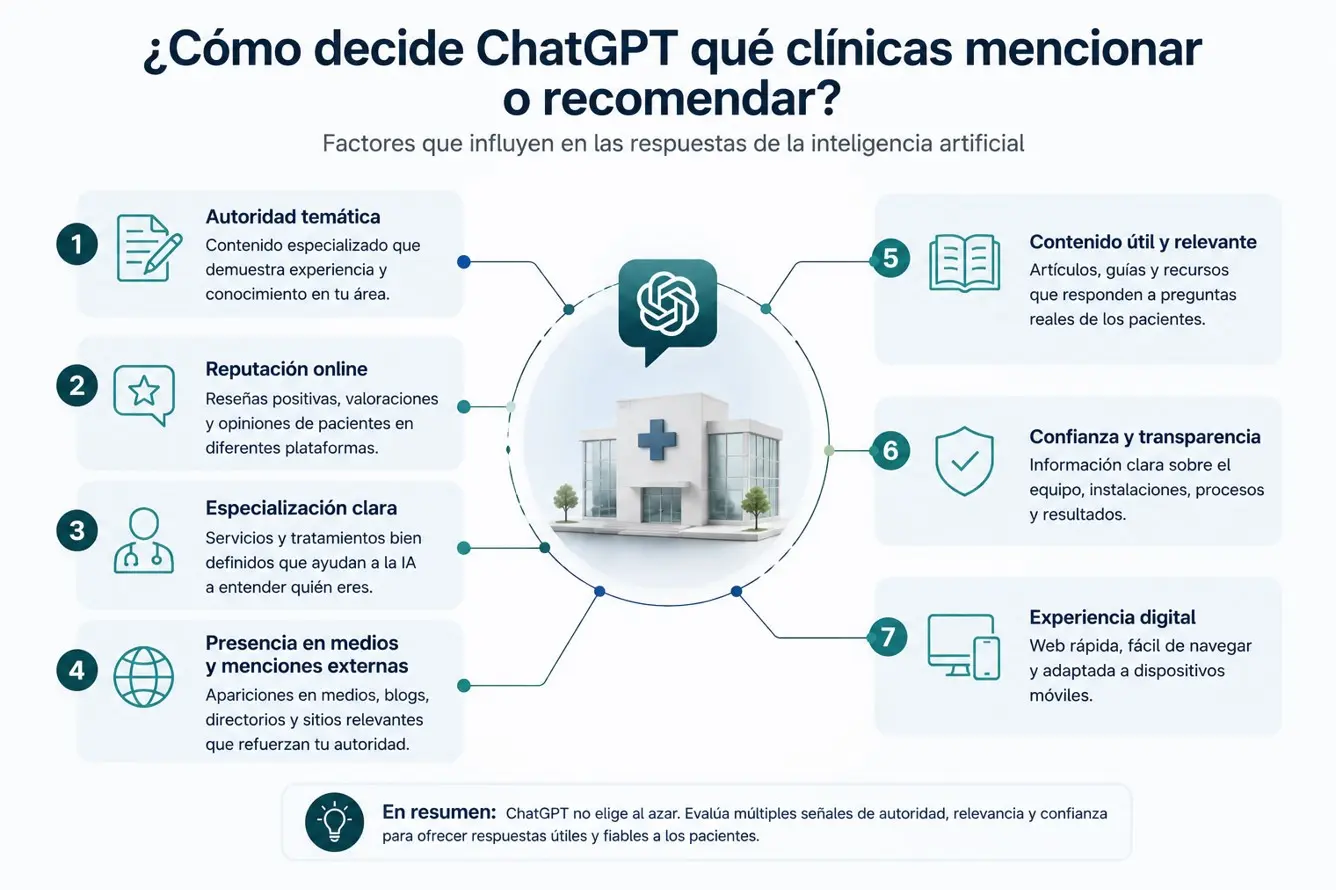 como decide ChatGPT que clínica mencionar